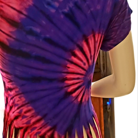 TIE DYE Rayon Stretch Fringe Crop S/S Top-***4 Colors Avail.***O/S - Picture 5 of 8